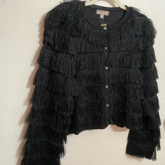 J. Crew Black Fringe Cardigan in Metallic Yarn - Picture 2 of 5